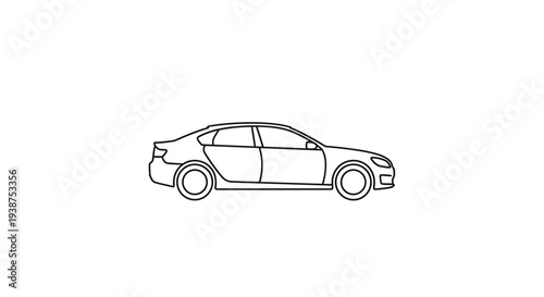 Simple Line Art Drawing of a Modern Sedan Car in Profile View