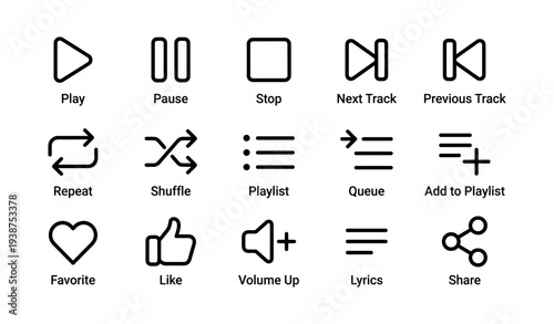 Minimalist music control icons for playlist and playback