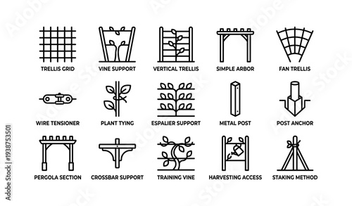 Garden trellis and support systems icons