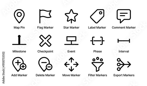 Collection of map icons for navigation and marking