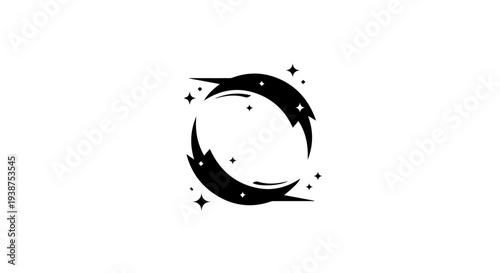 Crescent Moon and Stars Illustration in Night Sky View
