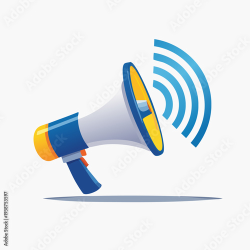 Megaphone broadcasting sound waves illustration.
