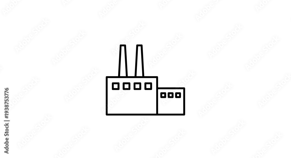 Obraz premium Simple Factory Building Icon, Industrial Manufacturing Plant Outline