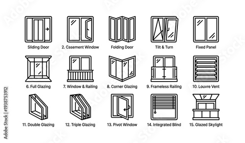 Modern architectural window and door designs with various glazing options