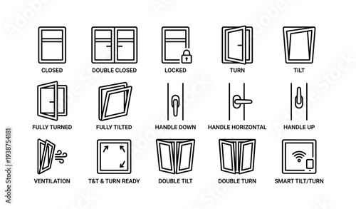 Window icon set: types and opening mechanisms