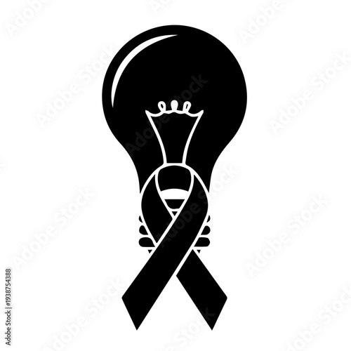 Awareness ribbon wrapped around lightbulb symbolizing creativity and support from unique perspective