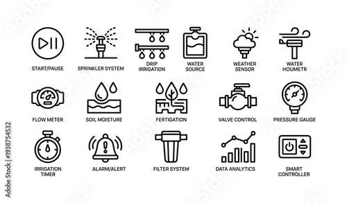 Smart irrigation and water management icons for efficient system design