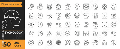 A collection of various psychology related icons on a white background for educational purposes
