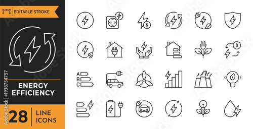 Energy efficiency icons showcase various symbols for eco-friendly home and industry solutions