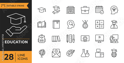 A graphic illustration depicts various educational icons on a person's hand holding a graduation cap in a learning environment.