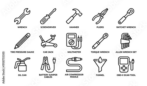 Essential automotive tools collection featuring a variety of hand tools