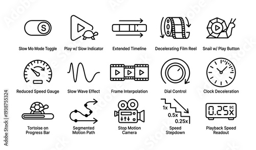 Icons representing slow motion and playback speed concepts