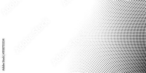 Radial halftone spotted gradient background. Dotted stains concentric texture with fading effect. Black and white circle shade wallpaper. Grunge rough vector. Monochrome geometric backdrop.