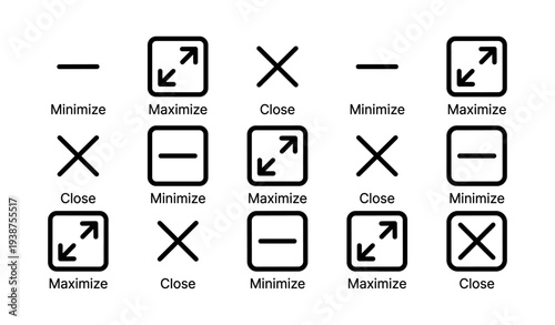Computer window icons for minimize, maximize, and close functions