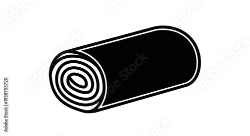 Minimalist black and white icon illustration of a perfectly rolled mat or flexible textile item on