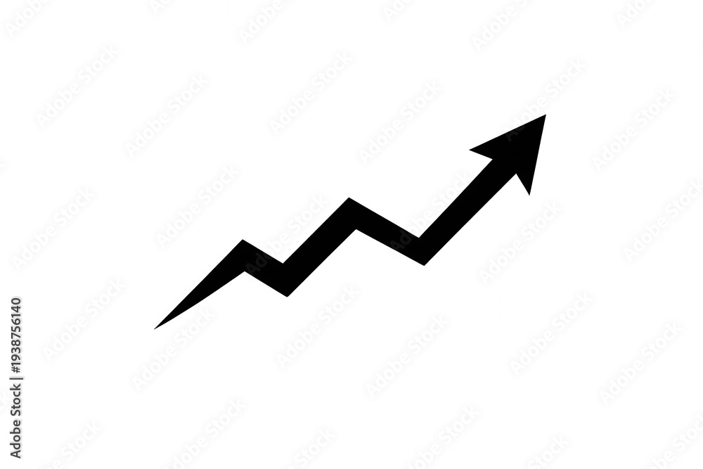 Fototapeta premium Black arrow chart line showing business growth and financial success, representing increasing profit and upward trend on transparent background