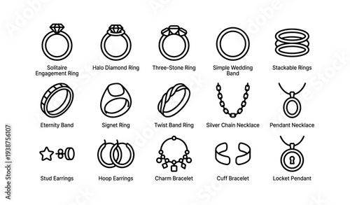 Variety of jewelry: rings, necklaces, earrings, pendants, bracelets