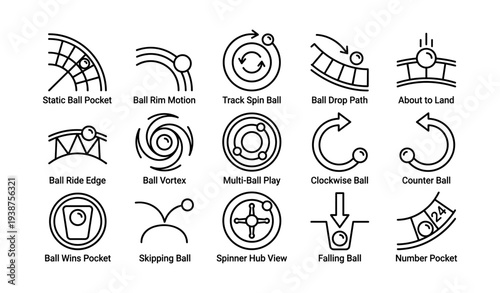 Minimalistic black and white ball movement and games icon set