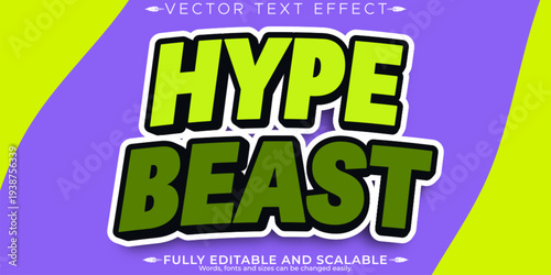 A vibrant green and purple vector text effect with the words Hype Beast in bold, editable font style.