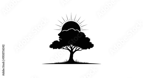 Harmonious fusion of human thought, nature's essence, and rising sun energy