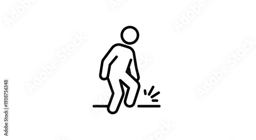 Minimalist icon illustrating a person taking a step with visible impact, representing action or