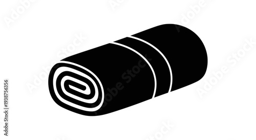 Simple black graphic icon of a neatly rolled towel or mat representing hygiene comfort or storage