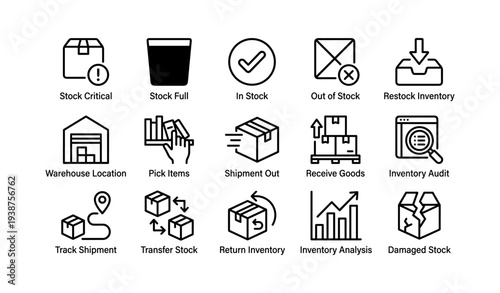 Inventory management icons for stock control and logistics