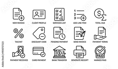 Financial icons for invoice and payment management