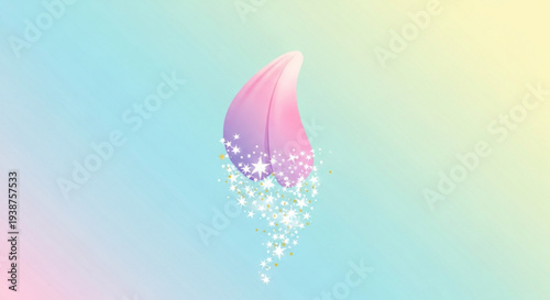 Pastel pink whisk with splashing liquid on soft blue and yellow gradient background illustration
