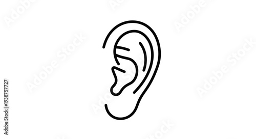 Clean vector line art illustration of a human ear, symbolizing auditory perception and sound input