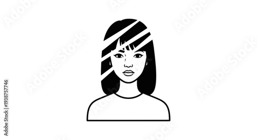 Modern vector artwork featuring a striking woman with abstract lines through her bob hairstyle