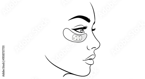 Minimalist line art illustration of a woman's profile with an advanced under-eye patch for