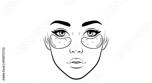 Elegant woman's face illustration with soothing under-eye patches for a refreshing skincare