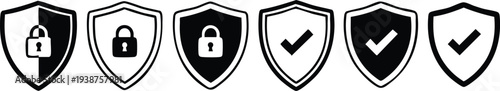 Collection of Black and White Shield with Locks and Checkmarks