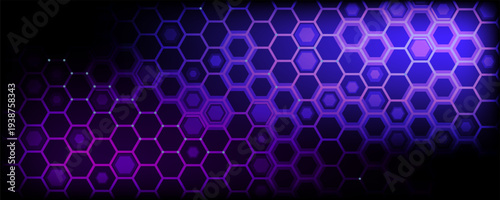 Abstract hexagon background bright blue glitter matter with blurred sparks science illustration