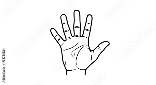 Stylized outline illustration of an open human hand with fingers spread on a white background