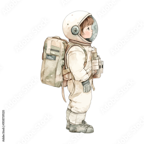 Watercolor cute baby astronaut in space suit isolated on white
