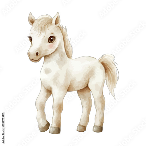Cute Baby Horse Foal Watercolor Vector Illustration – Hand Drawn Smiling Cartoon Pony Character Isolated on White for Nursery and Kids Decor