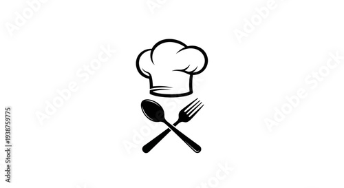 Stylized chef hat with crossed spoon and fork culinary symbol design for restaurant and food