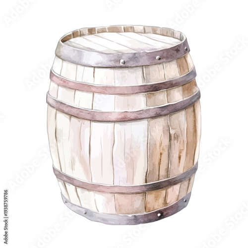 Rustic Wooden Barrel Watercolor Vector Illustration – Hand Painted Oak Wine Cask Isolated on White Background for Brewery and Winery Decor

