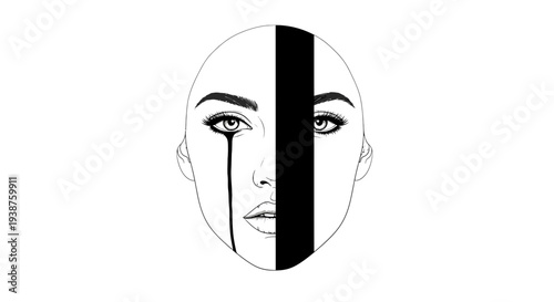 Striking monochrome portrait illustrating inner turmoil and stark emotional contrast with artistic