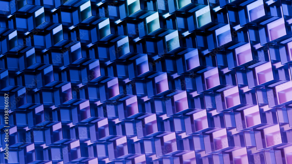 Obraz premium Transparent glass cube grid pattern, abstract geometric technology background, 3D illustration