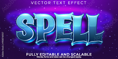 A premium vector text effect with a fully editable and scalable spell theme in blue and purple hues