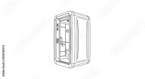 Minimalist Line Art Drawing of a Modern Portable Restroom Cabin for Public Sanitation Solutions