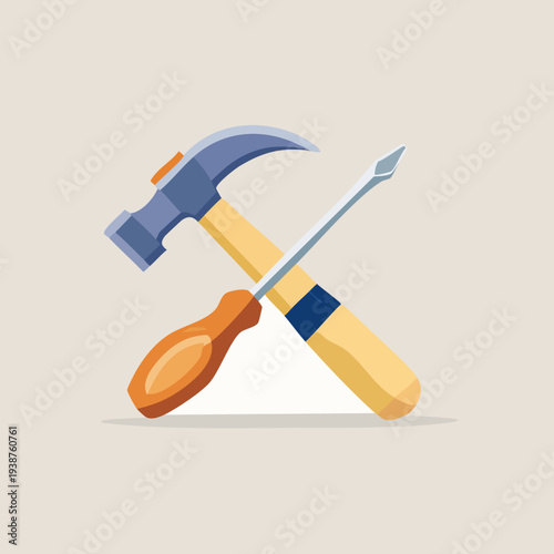 Hammer and Screwdriver Tools Crossed Icon.