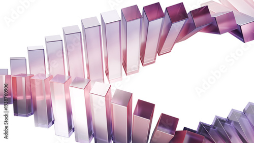 Abstract transparent glass bars forming dynamic wave pattern, financial data analysis and market volatility concept, 3D illustration