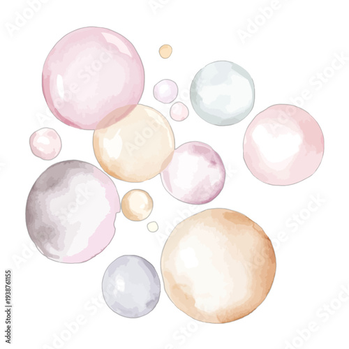 Watercolor pastel soap bubbles isolated on white background