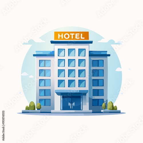 Modern Hotel Building Exterior With Signage.