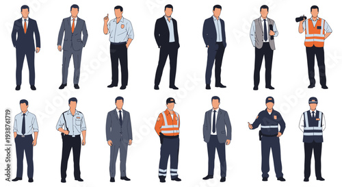 Diverse Male Professionals in Various Occupations