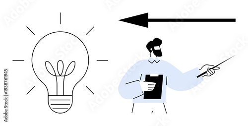 Business idea concept. Light bulb innovative ideas and a person presenting strategies for success. Business idea brings creativity, strategic planning, and growth. For marketing, leadership